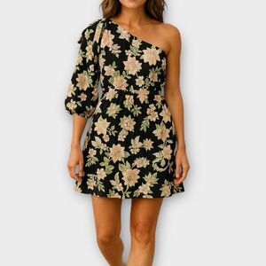 Who What Wear One Shoulder Floral Shift Dress with Pockets Size L